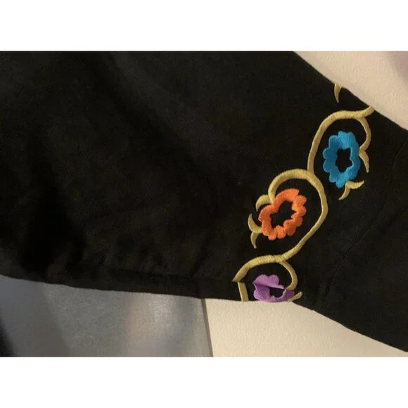 Linea by Louis Dell’Olio Linen Blend Floral Embroidered Jacket/Tunic Black M - Picture 16 of 16